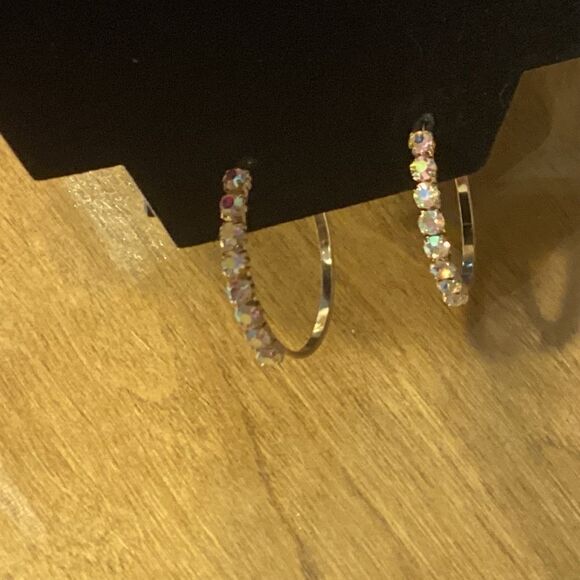 Gorgeous AB Crystal Hoops Gold Tone Pierced Earrings - Picture 3 of 8